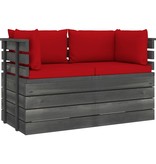 VidaXL Tuinbank 2-zits met kussens pallet massief grenenhout