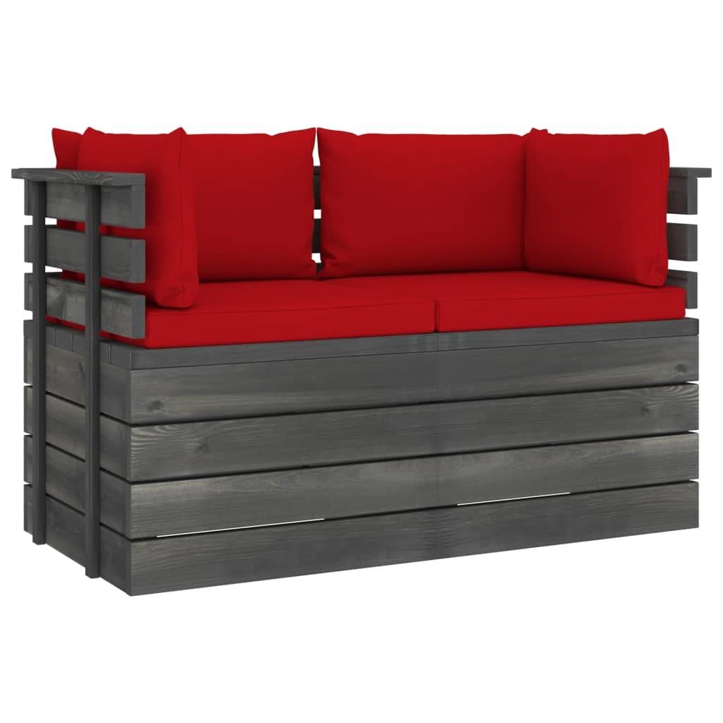 VidaXL Tuinbank 2-zits met kussens pallet massief grenenhout