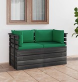 VidaXL Tuinbank 2-zits met kussens pallet massief grenenhout