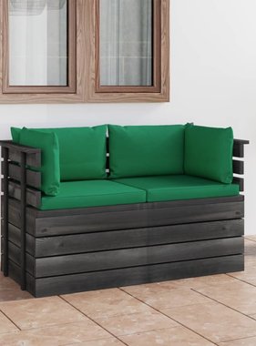VidaXL Tuinbank 2-zits met kussens pallet massief grenenhout