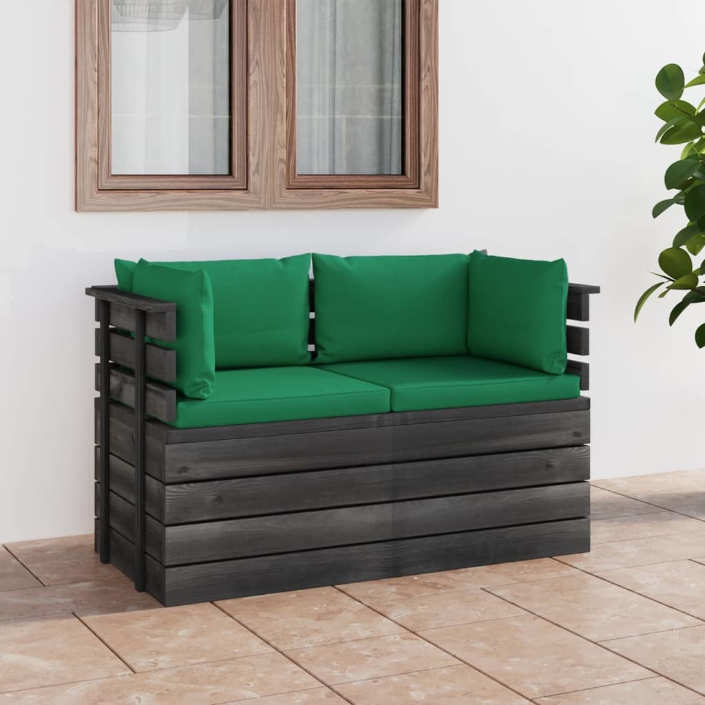VidaXL Tuinbank 2-zits met kussens pallet massief grenenhout