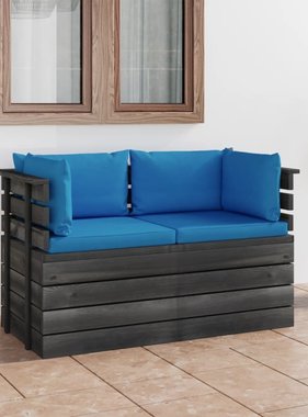 VidaXL Tuinbank 2-zits met kussens pallet massief grenenhout