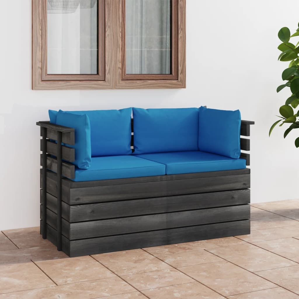 VidaXL Tuinbank 2-zits met kussens pallet massief grenenhout
