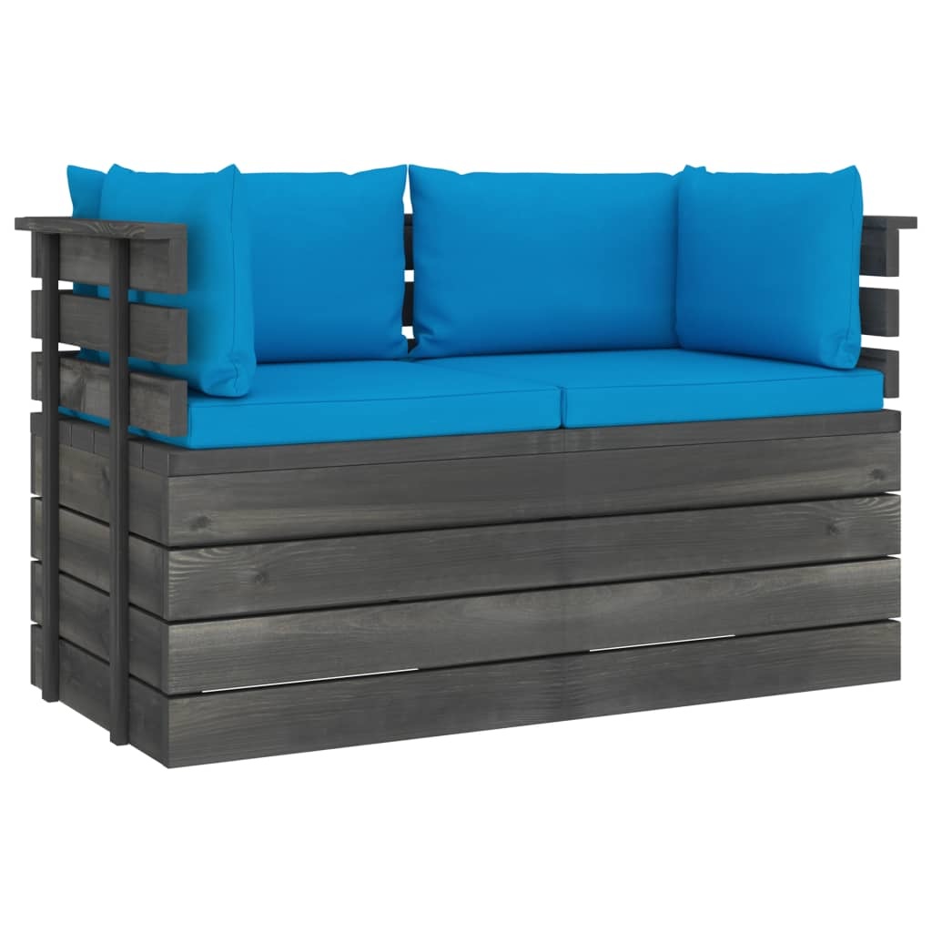 VidaXL Tuinbank 2-zits met kussens pallet massief grenenhout