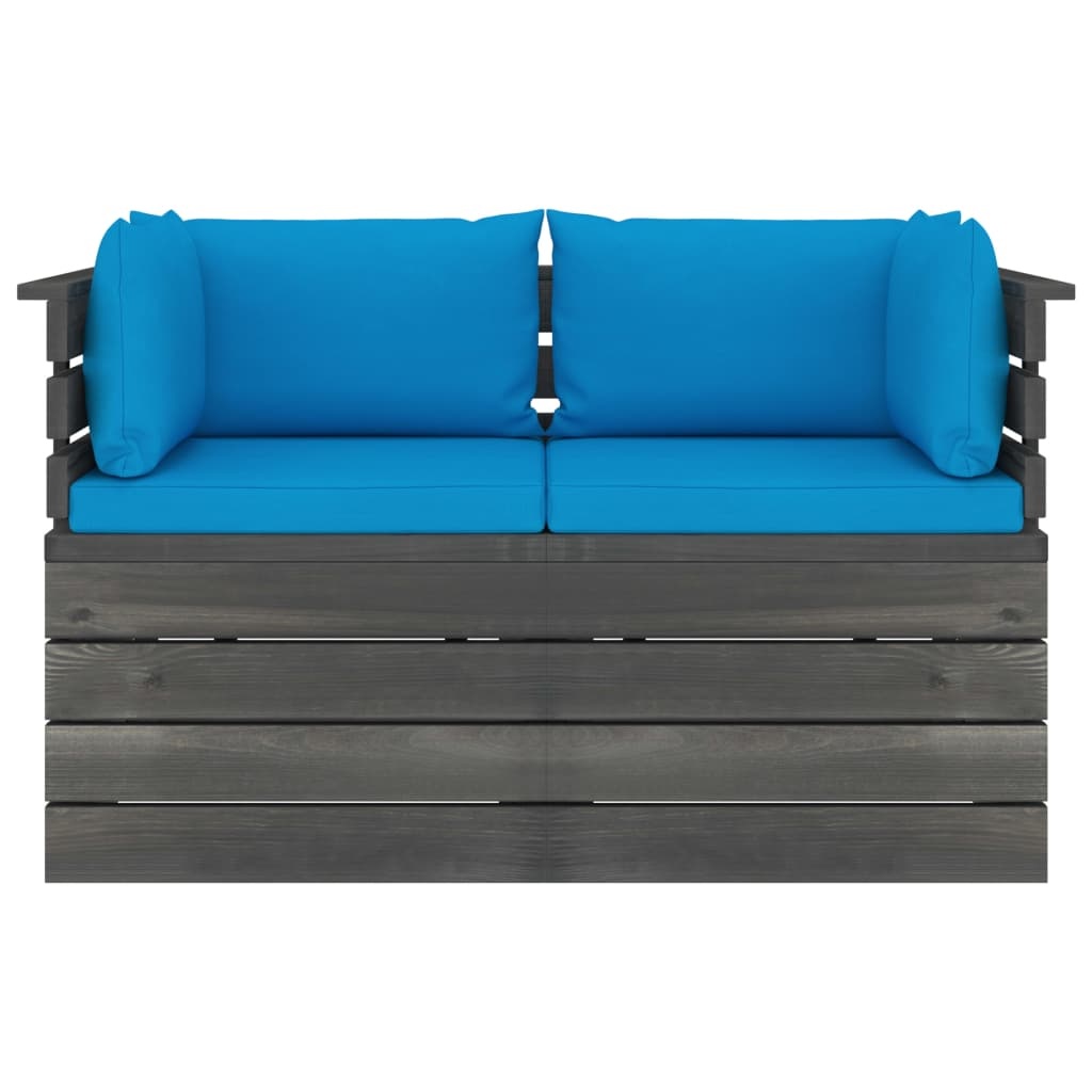 VidaXL Tuinbank 2-zits met kussens pallet massief grenenhout