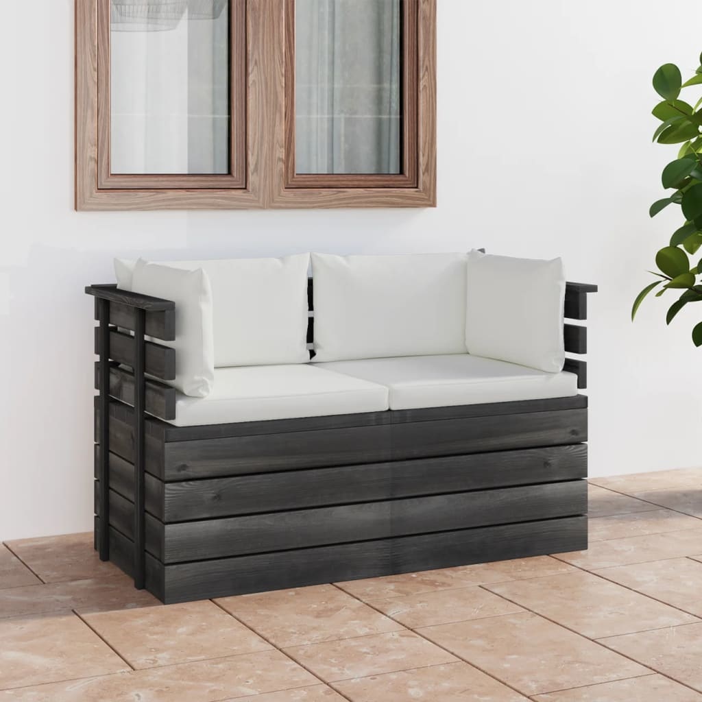 VidaXL Tuinbank 2-zits met kussens pallet massief grenenhout
