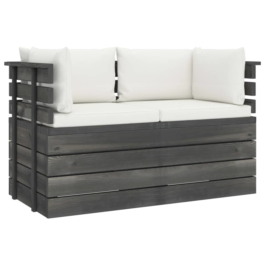 VidaXL Tuinbank 2-zits met kussens pallet massief grenenhout