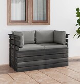 VidaXL Tuinbank 2-zits met kussens pallet massief grenenhout