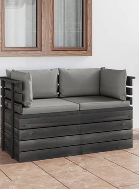 VidaXL Tuinbank 2-zits met kussens pallet massief grenenhout