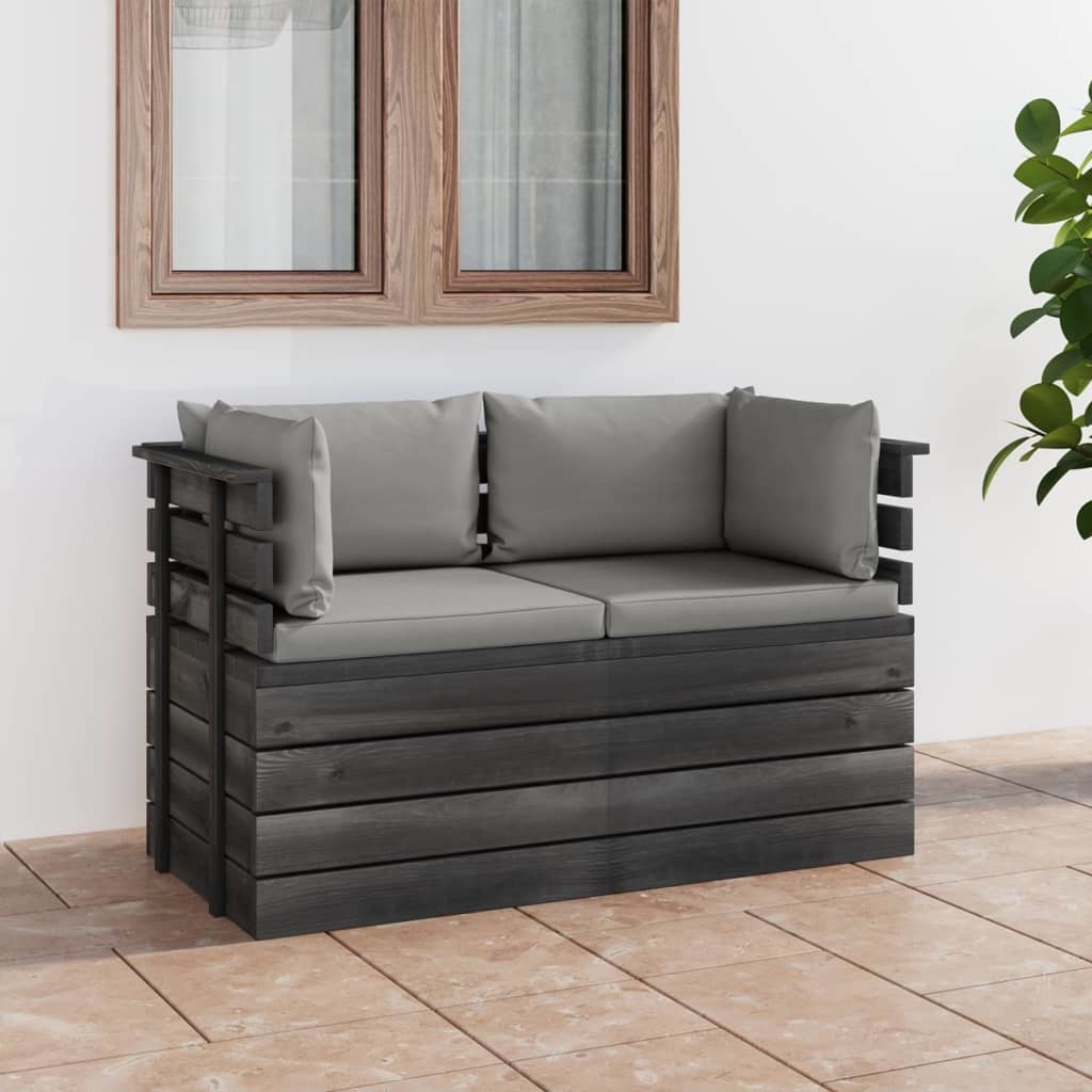 VidaXL Tuinbank 2-zits met kussens pallet massief grenenhout