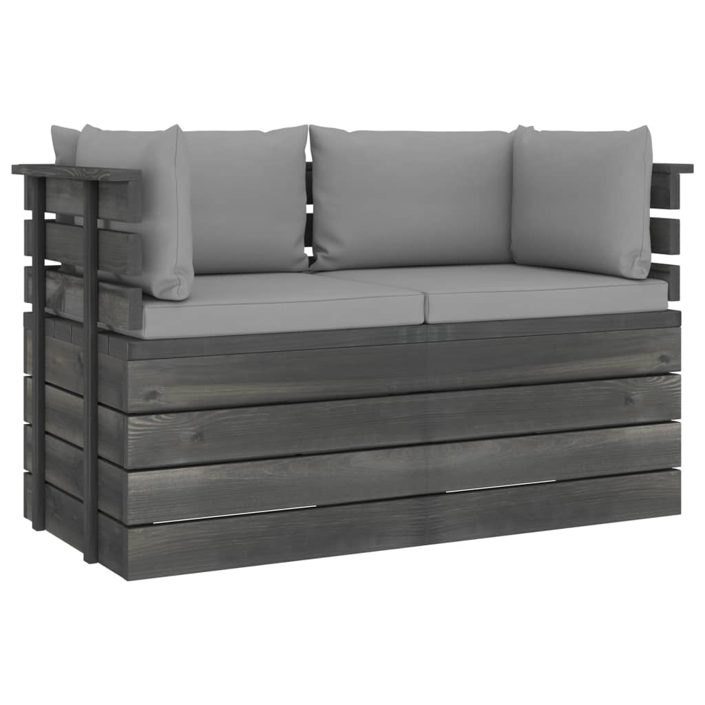 VidaXL Tuinbank 2-zits met kussens pallet massief grenenhout