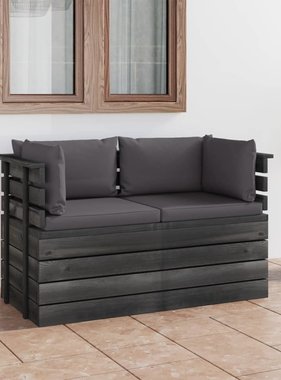 VidaXL Tuinbank 2-zits met kussens pallet massief grenenhout