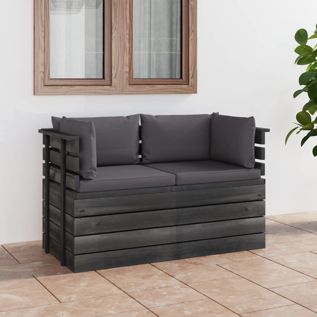 VidaXL Tuinbank 2-zits met kussens pallet massief grenenhout