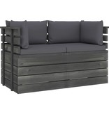 VidaXL Tuinbank 2-zits met kussens pallet massief grenenhout