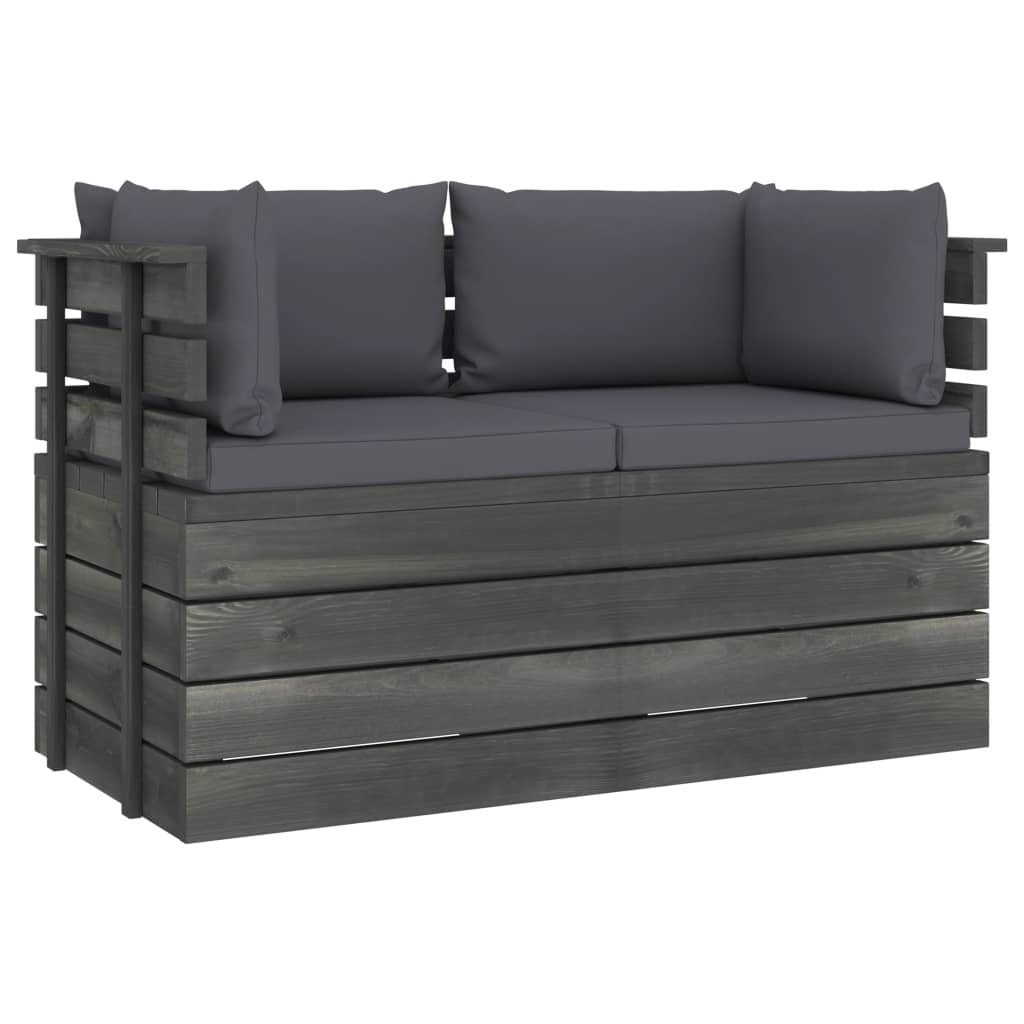 VidaXL Tuinbank 2-zits met kussens pallet massief grenenhout