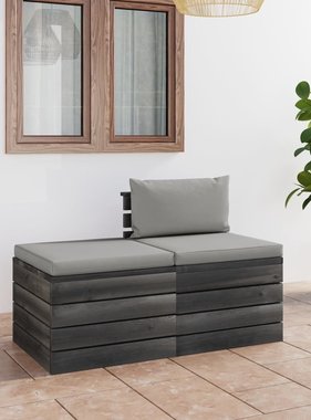 VidaXL 2-delige Loungeset met kussens pallet massief grenenhout