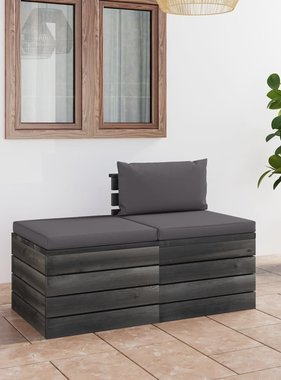 VidaXL 2-delige Loungeset met kussens pallet massief grenenhout