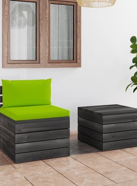 VidaXL 2-delige Loungeset met kussens pallet massief grenenhout