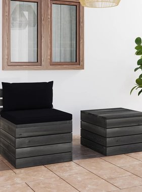 VidaXL 2-delige Loungeset met kussens pallet massief grenenhout