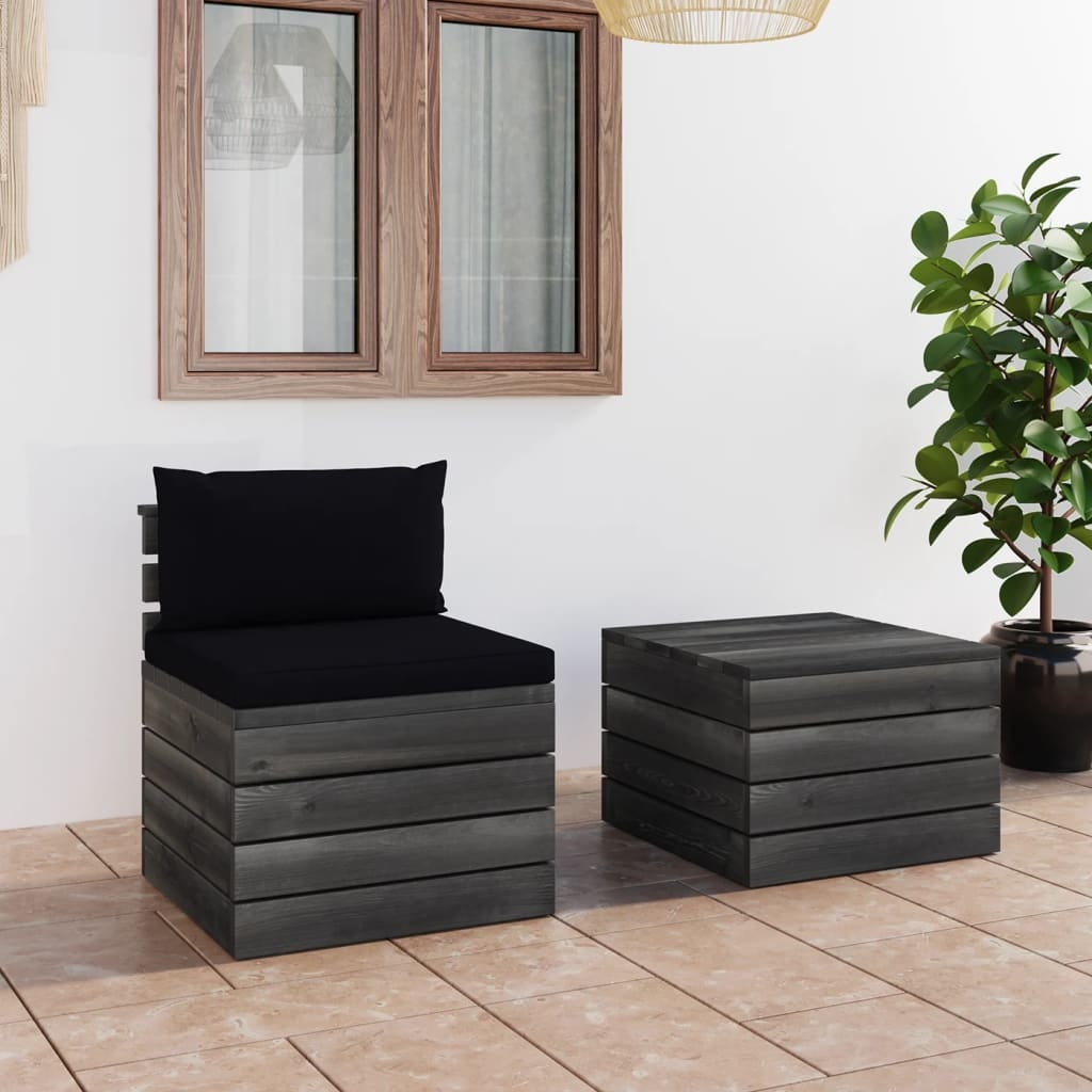 VidaXL 2-delige Loungeset met kussens pallet massief grenenhout