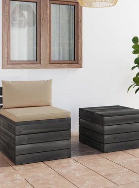 VidaXL 2-delige Loungeset met kussens pallet massief grenenhout