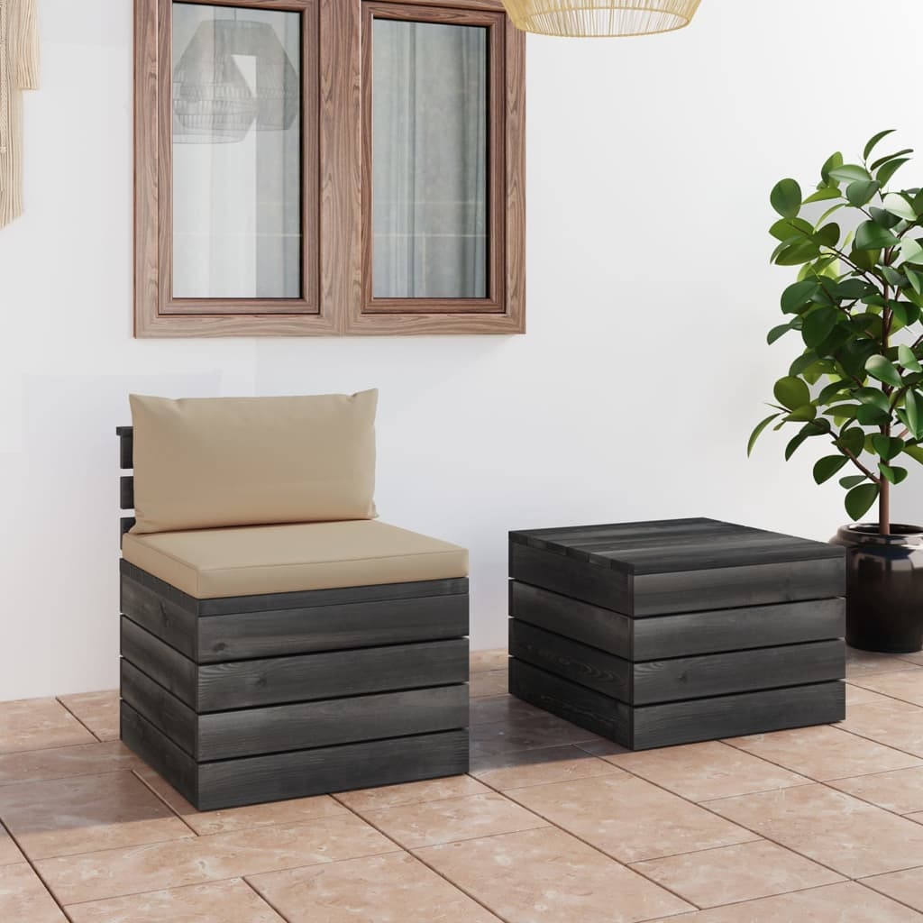 VidaXL 2-delige Loungeset met kussens pallet massief grenenhout