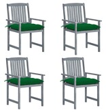 VidaXL Regisseursstoelen 4 st met kussens massief acaciahout grijs