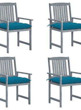 VidaXL Regisseursstoelen 4 st met kussens massief acaciahout grijs