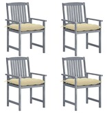 VidaXL Regisseursstoelen 4 st met kussens massief acaciahout grijs