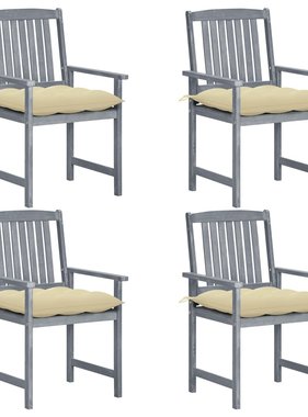VidaXL Regisseursstoelen 4 st met kussens massief acaciahout grijs