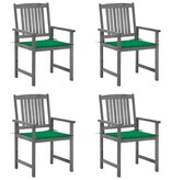 VidaXL Regisseursstoelen 4 st met kussens massief acaciahout grijs