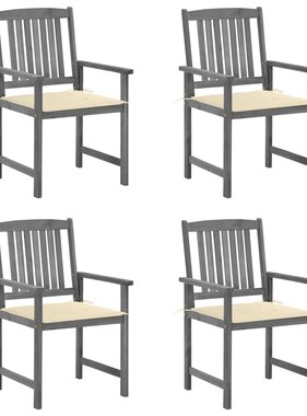 VidaXL Regisseursstoelen 4 st met kussens massief acaciahout grijs