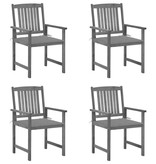 VidaXL Regisseursstoelen 4 st met kussens massief acaciahout grijs
