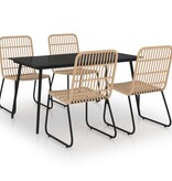 vidaXL 5-delige Tuinset poly rattan en glas