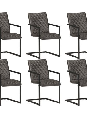VidaXL Eetkamerstoelen 6 st echt leer grijs