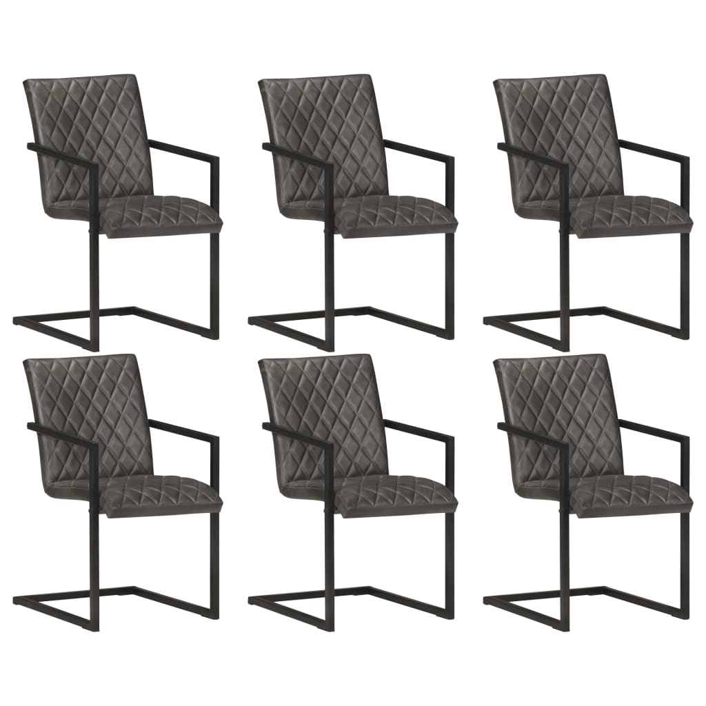 VidaXL Eetkamerstoelen 6 st echt leer grijs