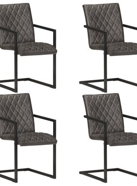 VidaXL Eetkamerstoelen 4 st echt leer grijs