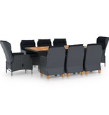 VidaXL 9-delige Tuinset met kussens poly rattan donkergrijs
