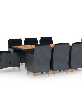 VidaXL 9-delige Tuinset met kussens poly rattan donkergrijs