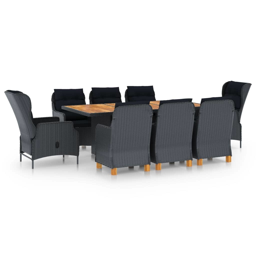 VidaXL 9-delige Tuinset met kussens poly rattan donkergrijs