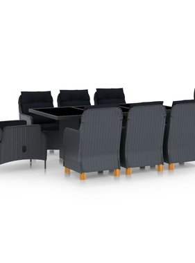 VidaXL 9-delige Tuinset met kussens poly rattan donkergrijs