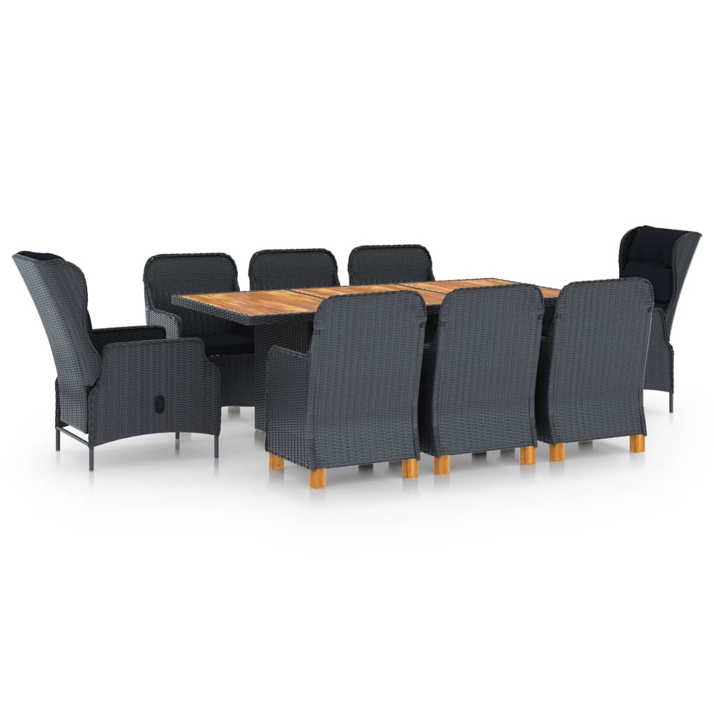 VidaXL 9-delige Tuinset met kussens poly rattan donkergrijs