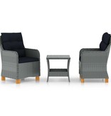 VidaXL 3-delige Loungeset met kussens poly rattan lichtgrijs