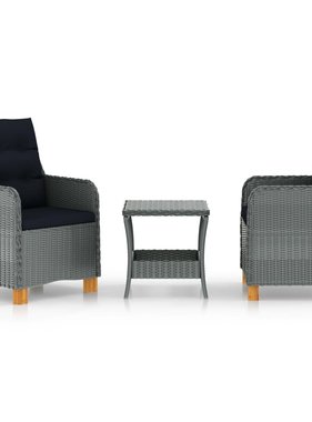 VidaXL 3-delige Loungeset met kussens poly rattan lichtgrijs
