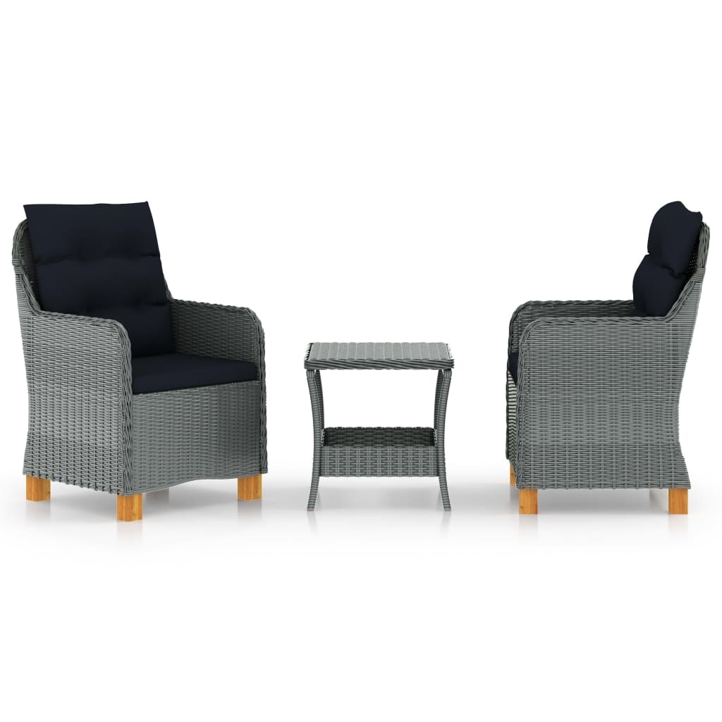 VidaXL 3-delige Loungeset met kussens poly rattan lichtgrijs