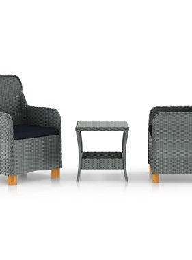 VidaXL 3-delige Loungeset met kussens poly rattan lichtgrijs