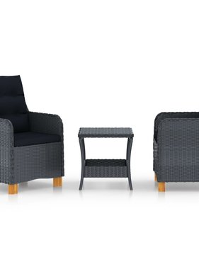 VidaXL 3-delige Loungeset met kussens poly rattan donkergrijs