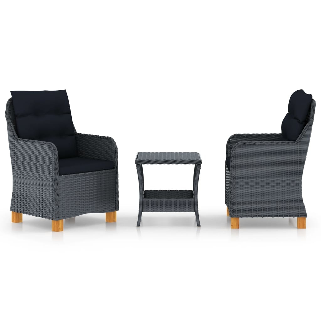 VidaXL 3-delige Loungeset met kussens poly rattan donkergrijs