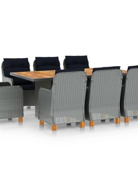 VidaXL 9-delige Tuinset met kussens poly rattan lichtgrijs