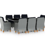 VidaXL 9-delige Tuinset met kussens poly rattan lichtgrijs
